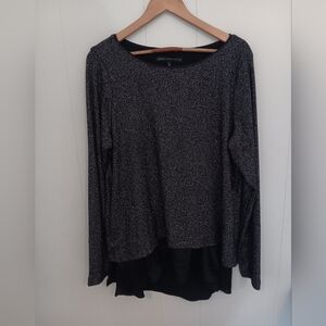 Elegant Black and Silver Women's Tunic Long Sleeve Metallic Sparkle Top